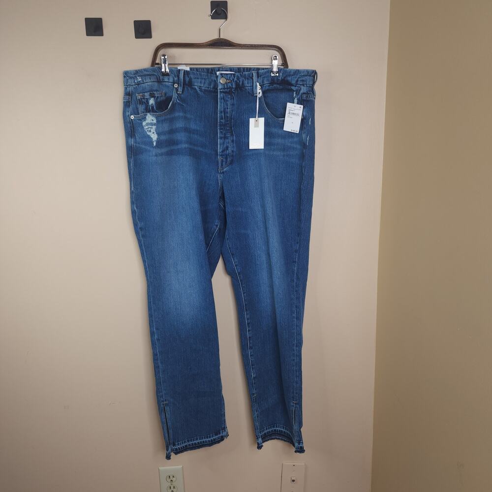 Good American Good Boy Double Split Hem Jeans Dark Wash Size 18 NWT